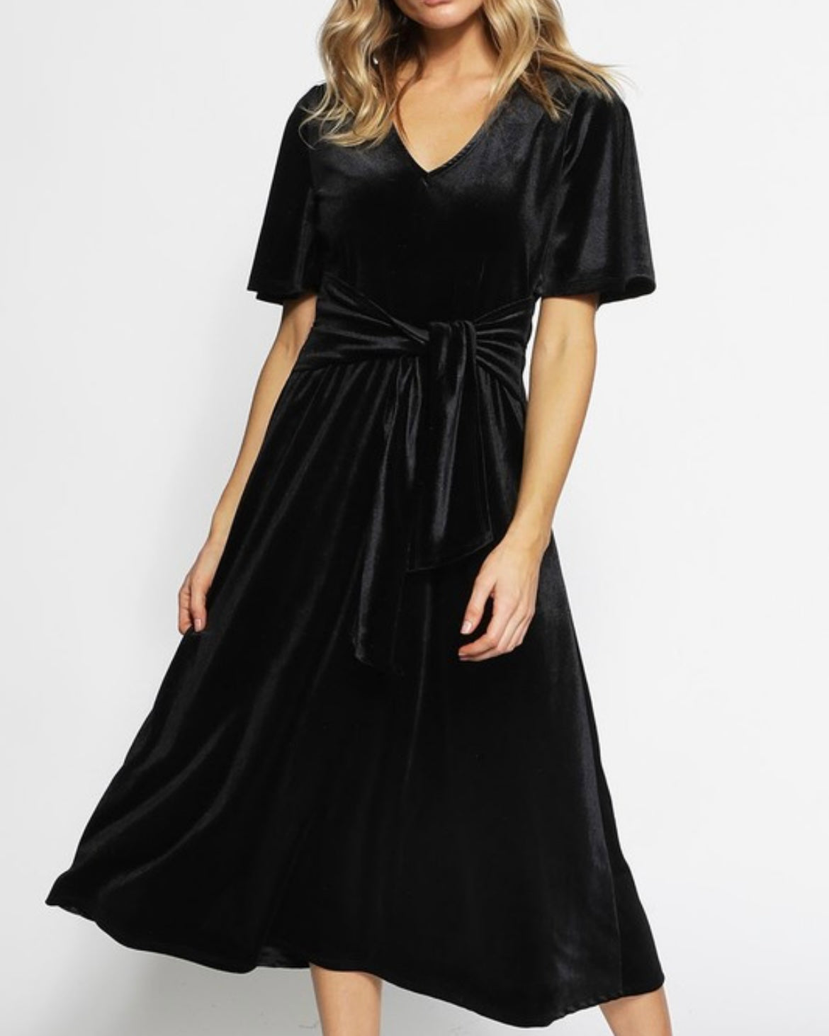 V Neck Velvet Midi Dress – The Nine's Boutique