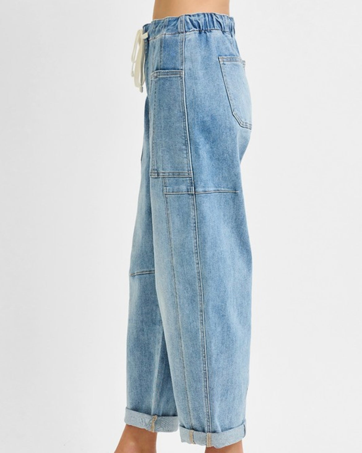 HR Crop Barrel Drawstring Cargo Denim
