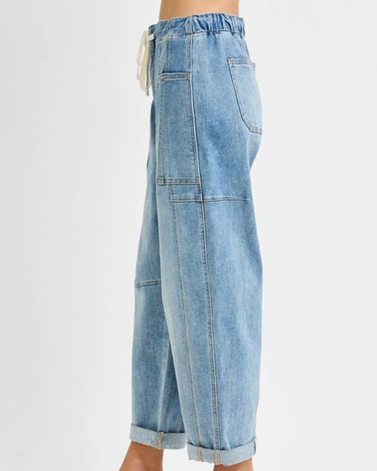 HR Crop Barrel Drawstring Cargo Denim