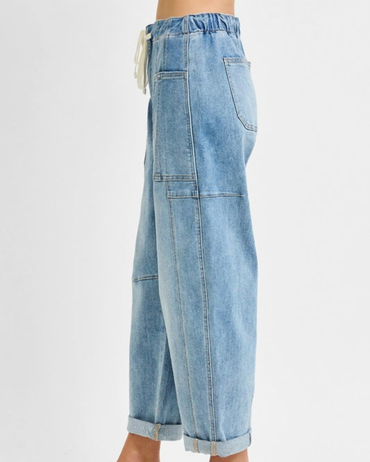 HR Crop Barrel Drawstring Cargo Denim