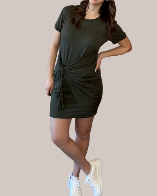 Solid Wrap Tie Dress