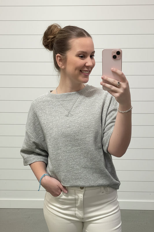Crew Neck Short Sleeve Top: HEATHER GRAY