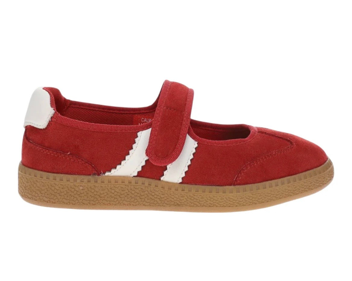 Red Faux Suede Mary Jane Flats