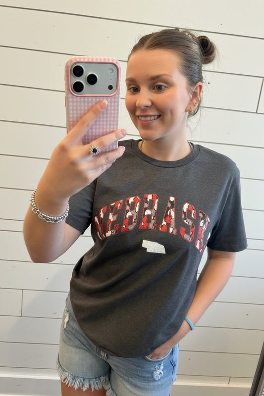 Nebraska Red Camo SS Tee-Gray