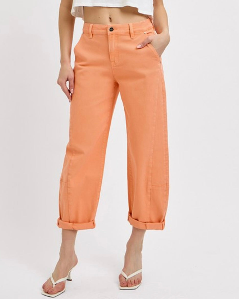 High Rise Relaxed Barrel Coral Jeans