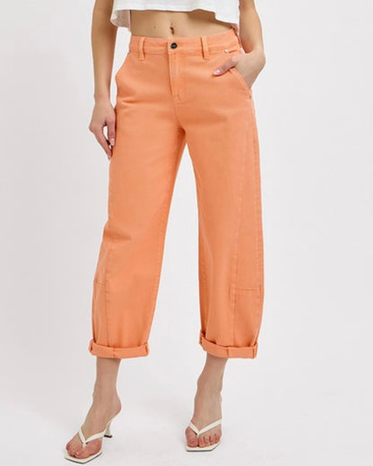 High Rise Relaxed Barrel Coral Jeans