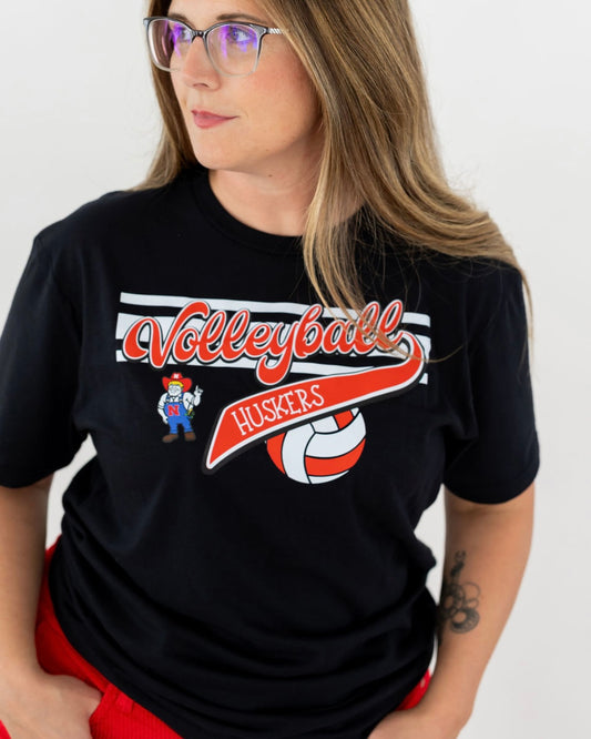 Nebraska Mascot Volleyball Black Tee