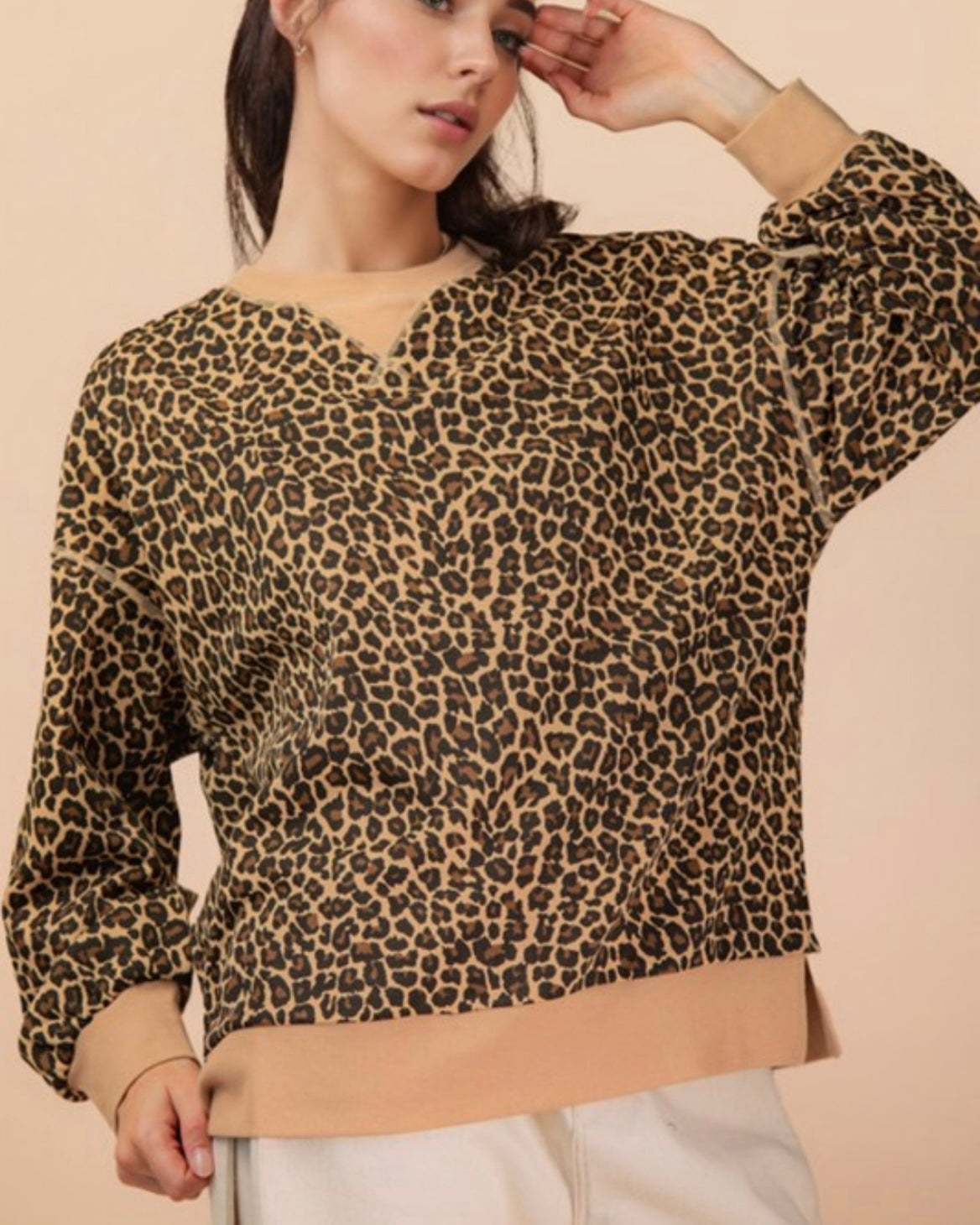 Beige Leopard Knit Top