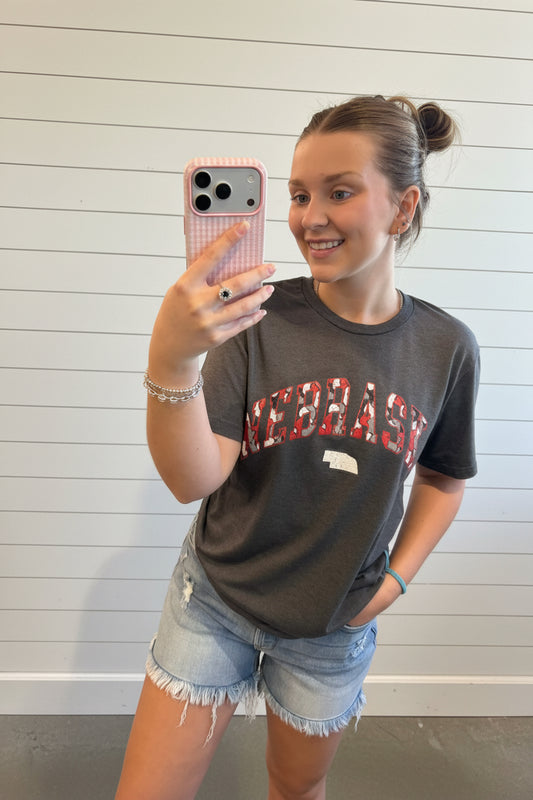 Nebraska Red Camo SS Tee-Gray