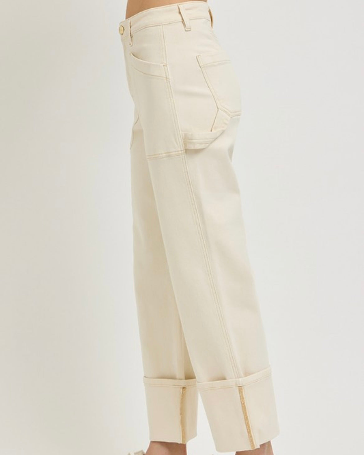 Ivory High Rise Wide Cuffed Denim