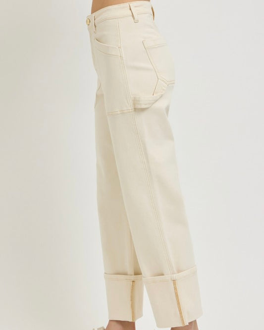 Ivory High Rise Wide Cuffed Denim