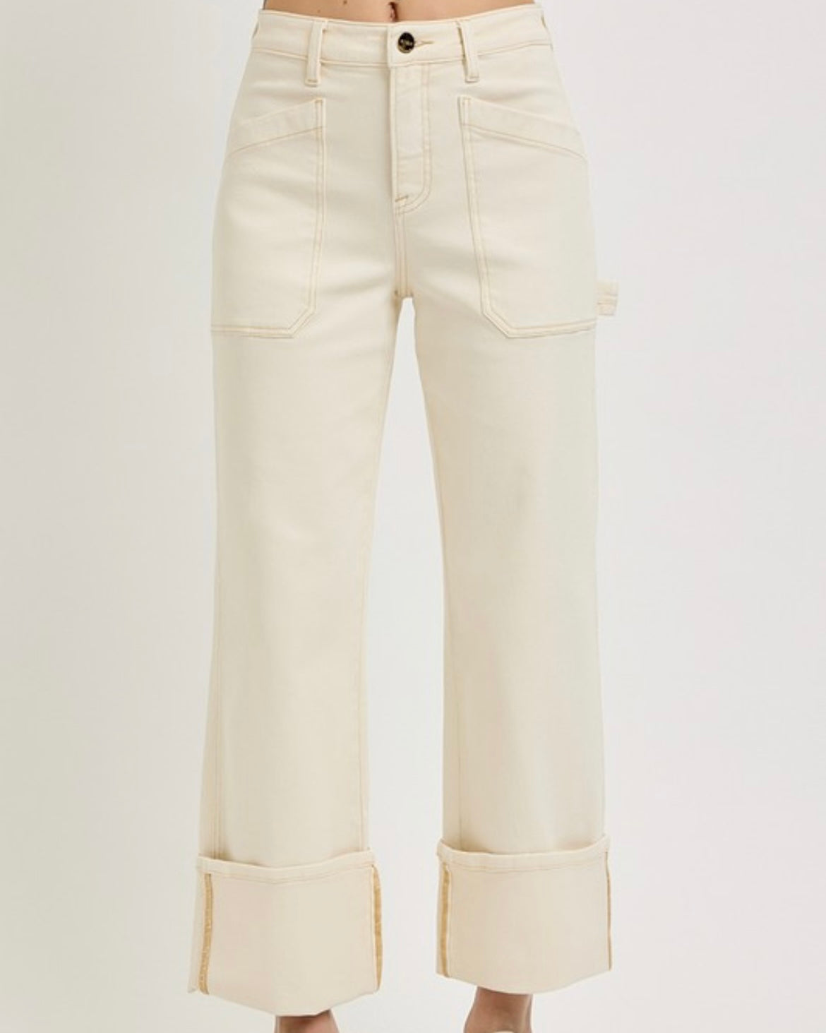 Ivory High Rise Wide Cuffed Denim