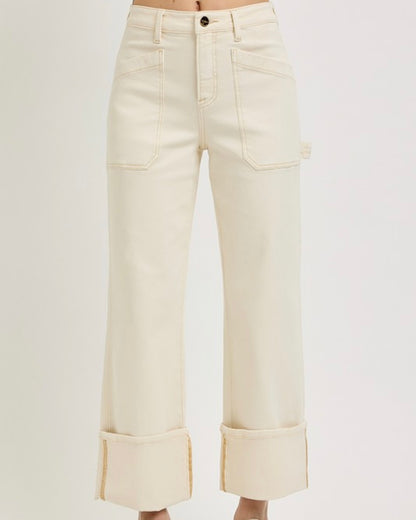 Ivory High Rise Wide Cuffed Denim