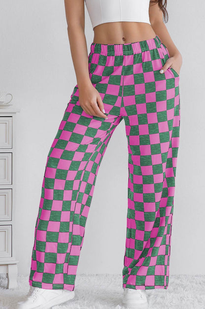 Checkered High Waist Wide Leg Pants