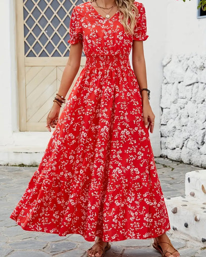 Red Floral Midi Dress