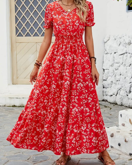 Red Floral Midi Dress