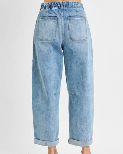 HR Crop Barrel Drawstring Cargo Denim