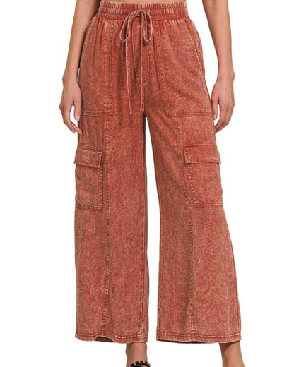 Washed Linen Cargo Pants