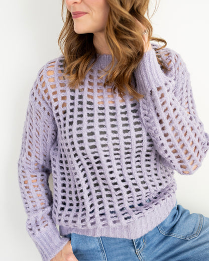 Open Stitch Long Sleeve Sweater: LILAC