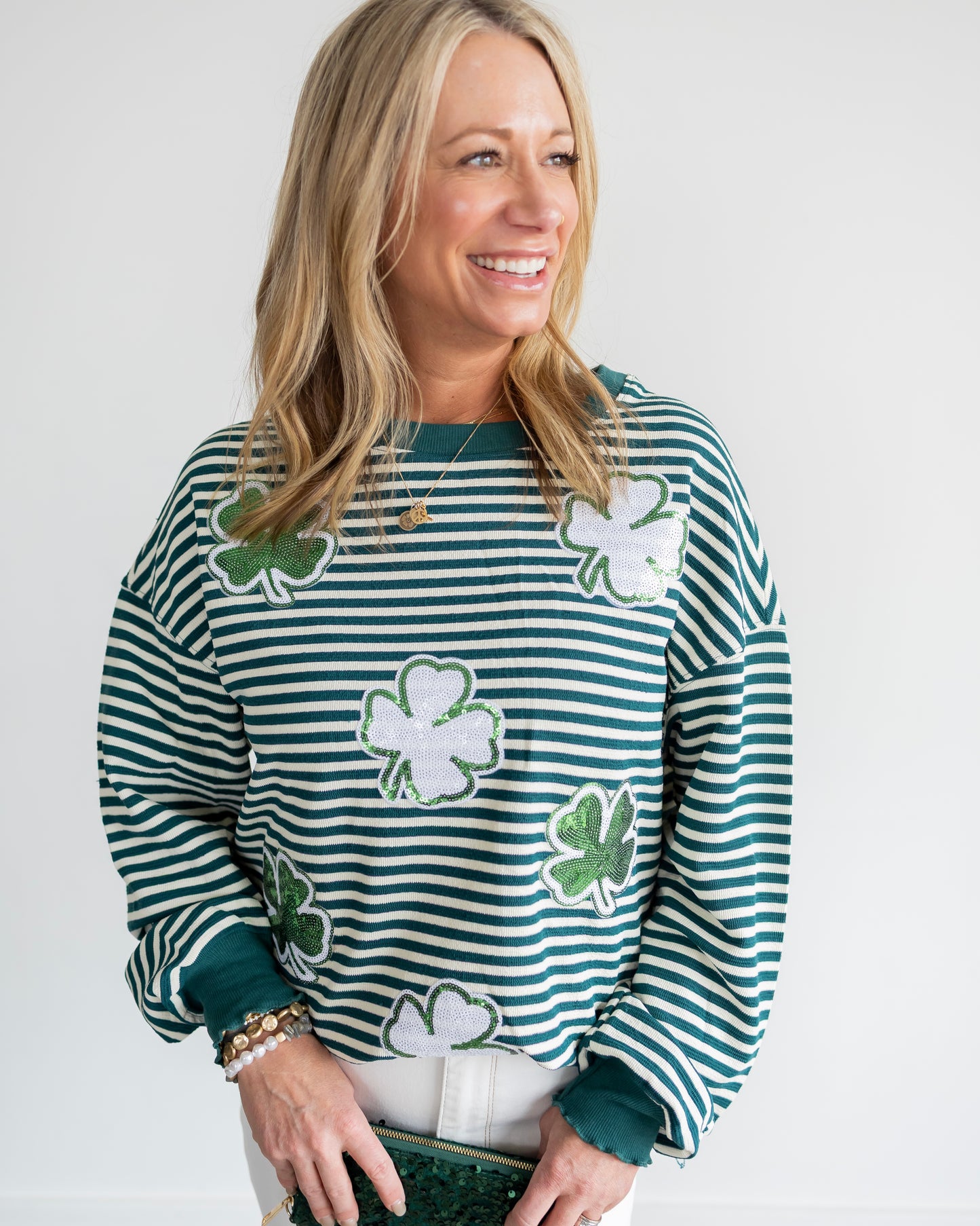 St Patrick Patch Sequin Striped Long Sleeve