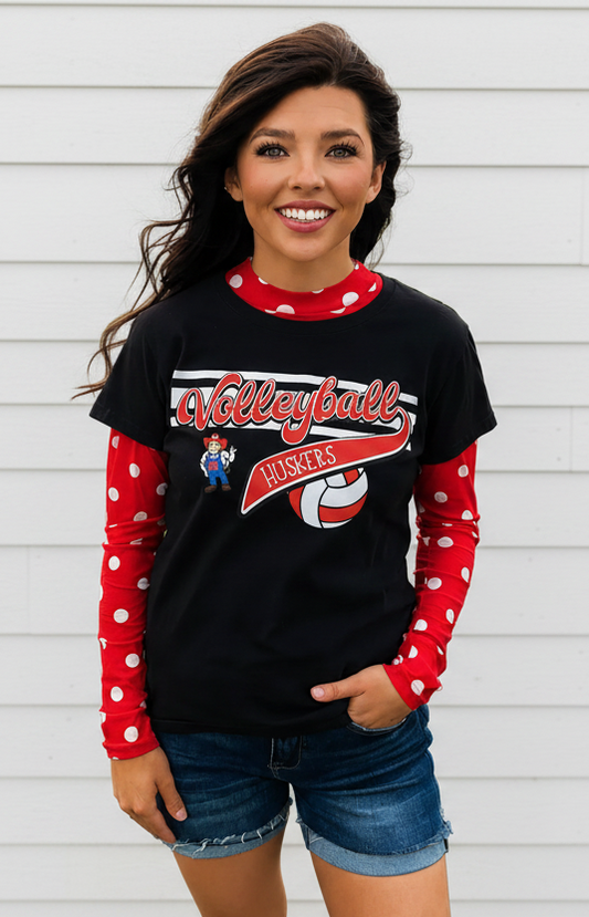 Gameday Red Polka Dot Mesh Top