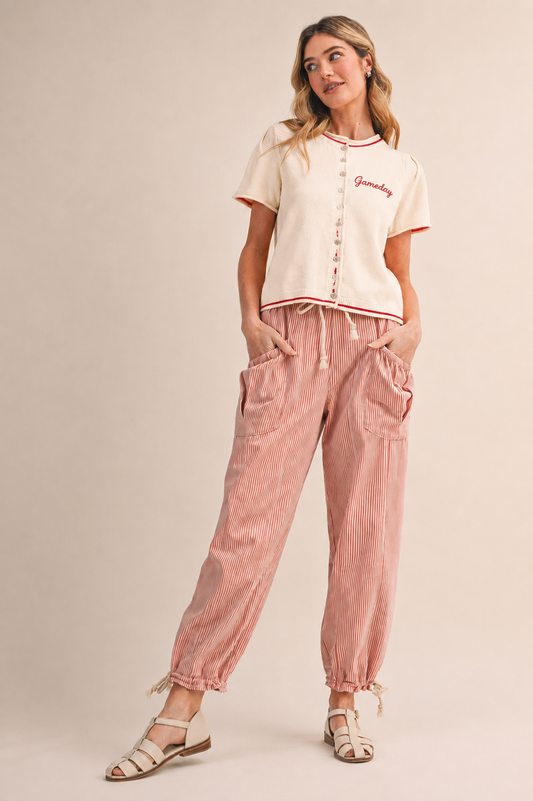 STRIPED PARACHUTE PANTS: Lt Red