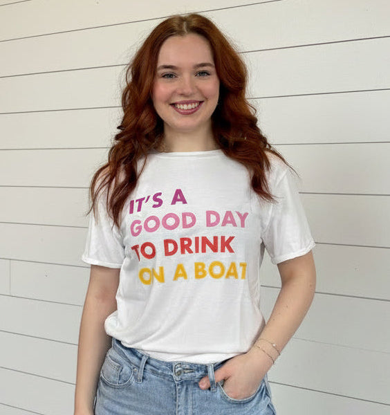 White Drink On A Boat Tee