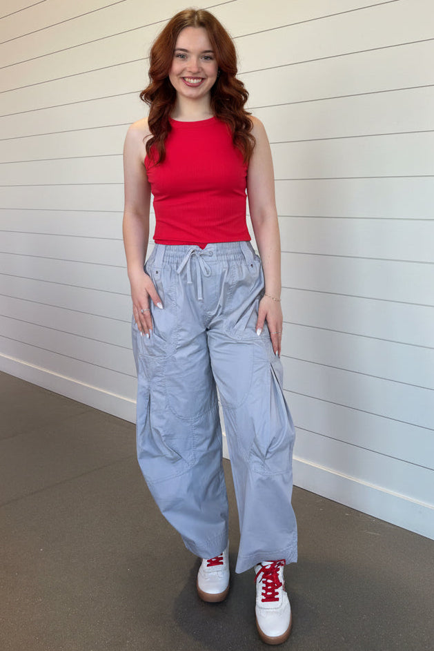 WASHED LOOSE FIT PARACHUTE CARGO PANTS: SILVER