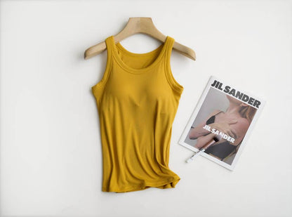 Rib Soft tank top w built in bra: Mustard