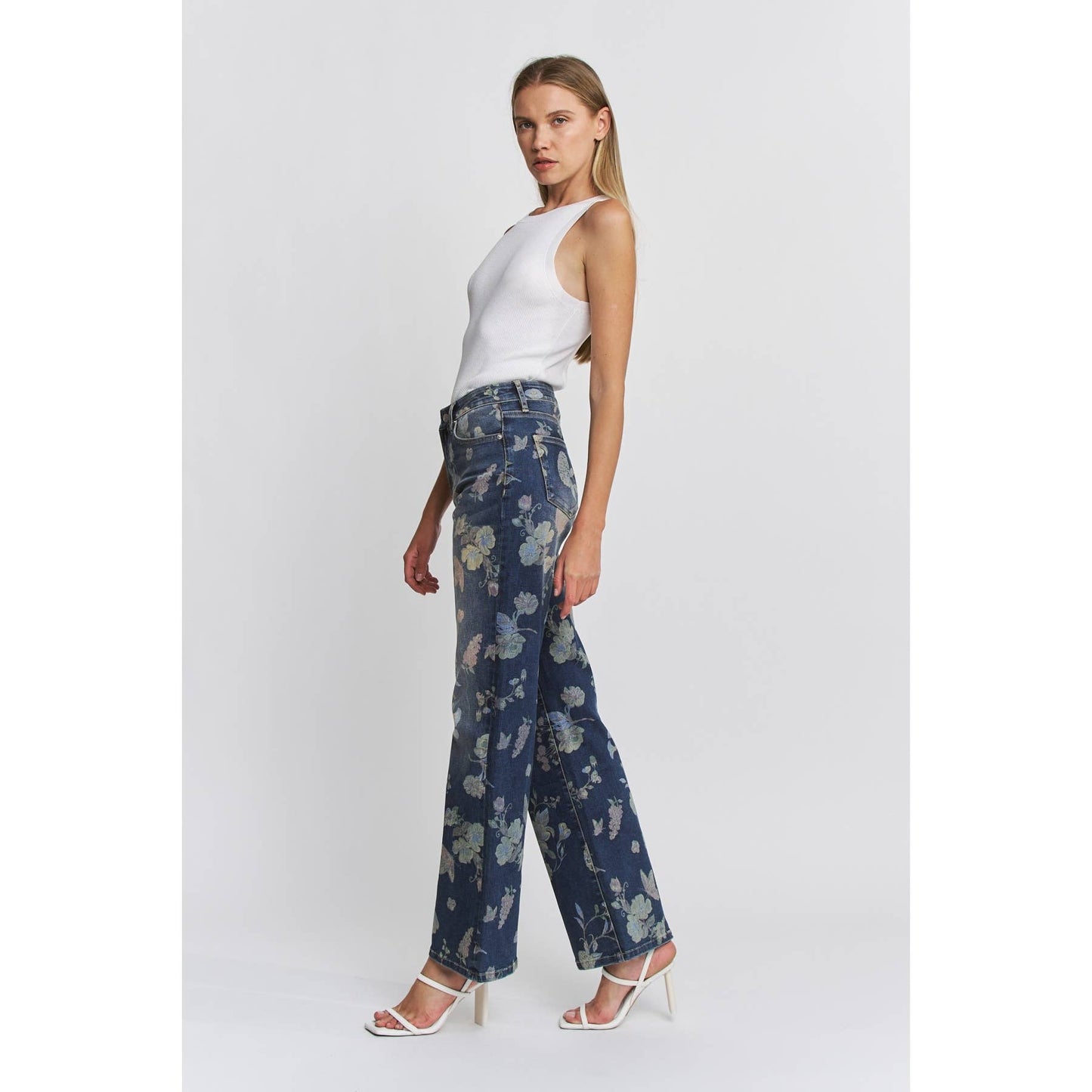 HIGH RISE WIDE LEG FLORAL DENIM