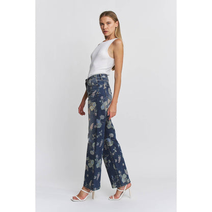HIGH RISE WIDE LEG FLORAL DENIM