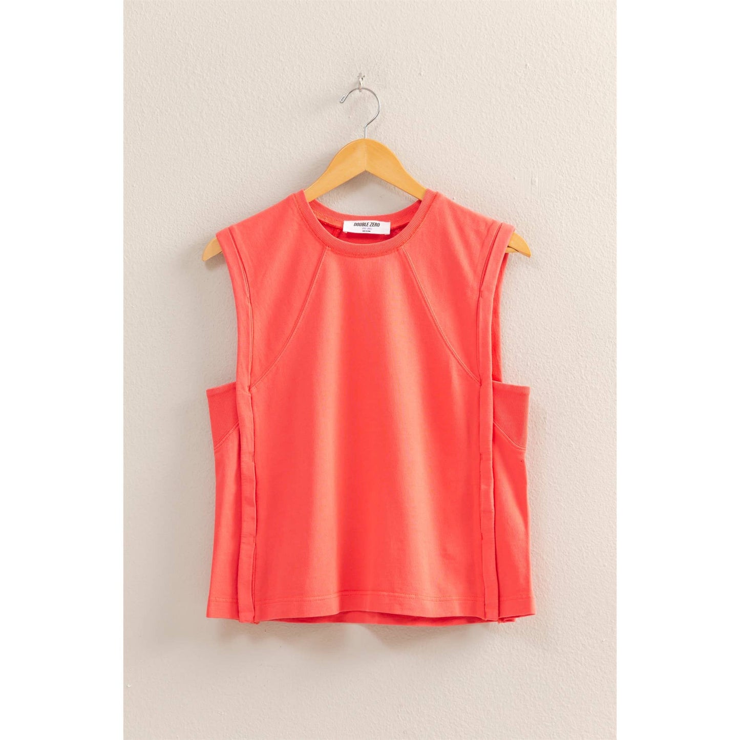 Round Neck Sleeveless Top: CORAL