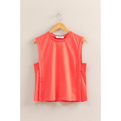 Round Neck Sleeveless Top: CORAL