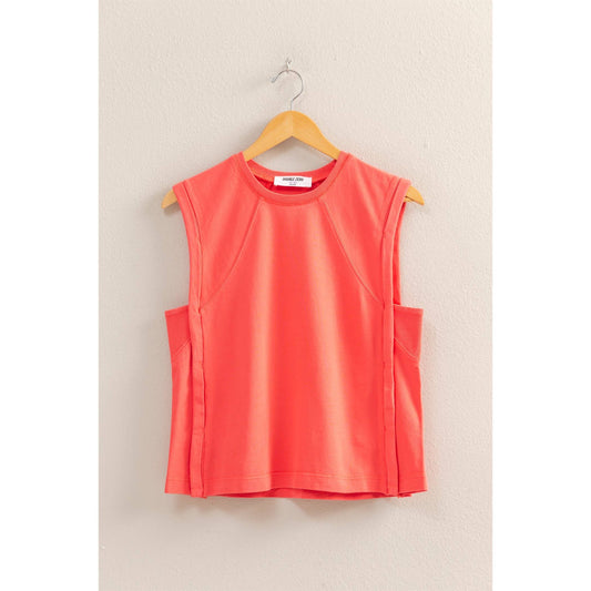 Round Neck Sleeveless Top: CORAL