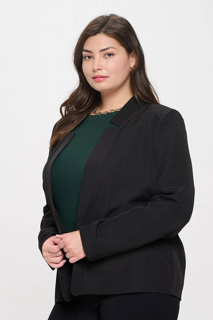 NOTCH COLLAR LONG SLEEVE BLAZER: BLACK