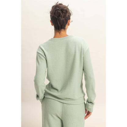 Brushed Crew Neck Long Sleeve Top: SAGE GREEN