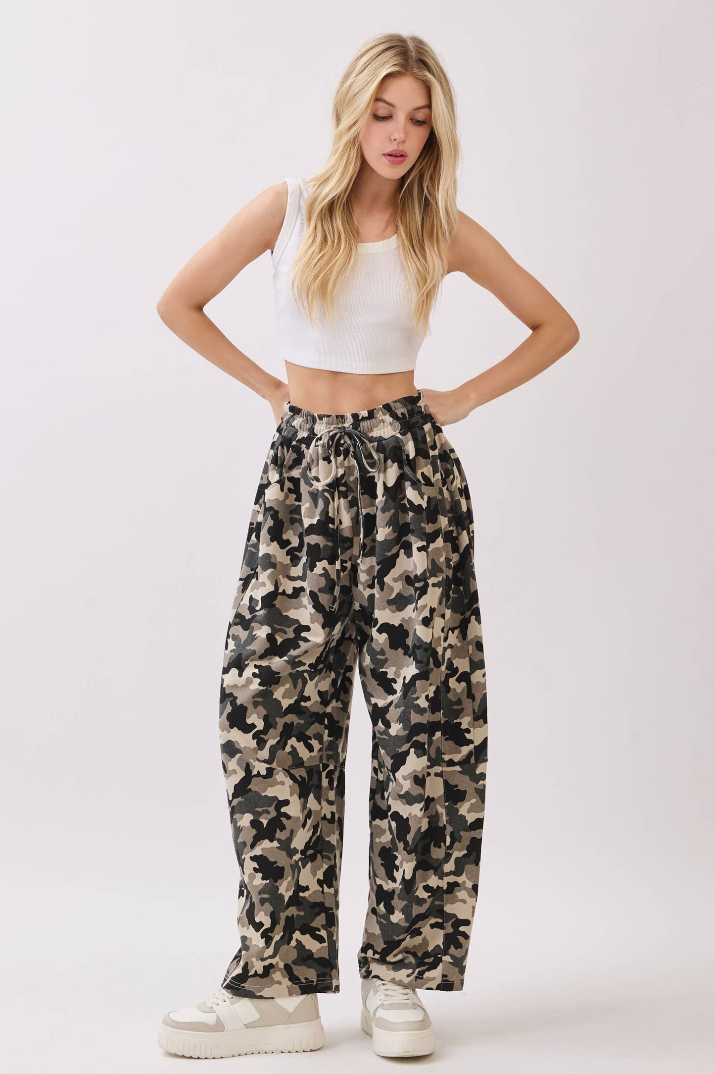 Camo Terry Barrel Pants
