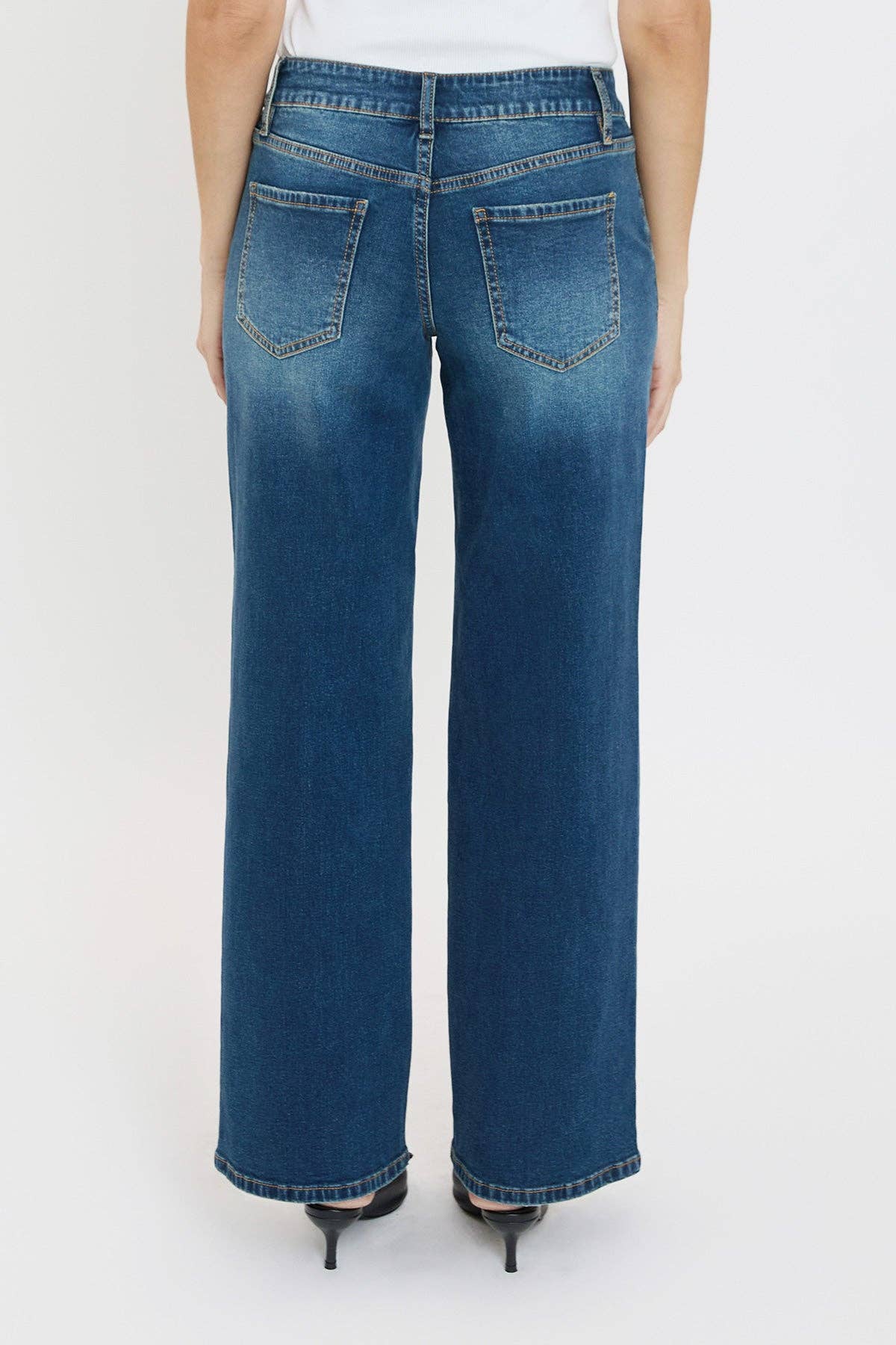 Mid Rise Front Seam Wide Leg Jeans