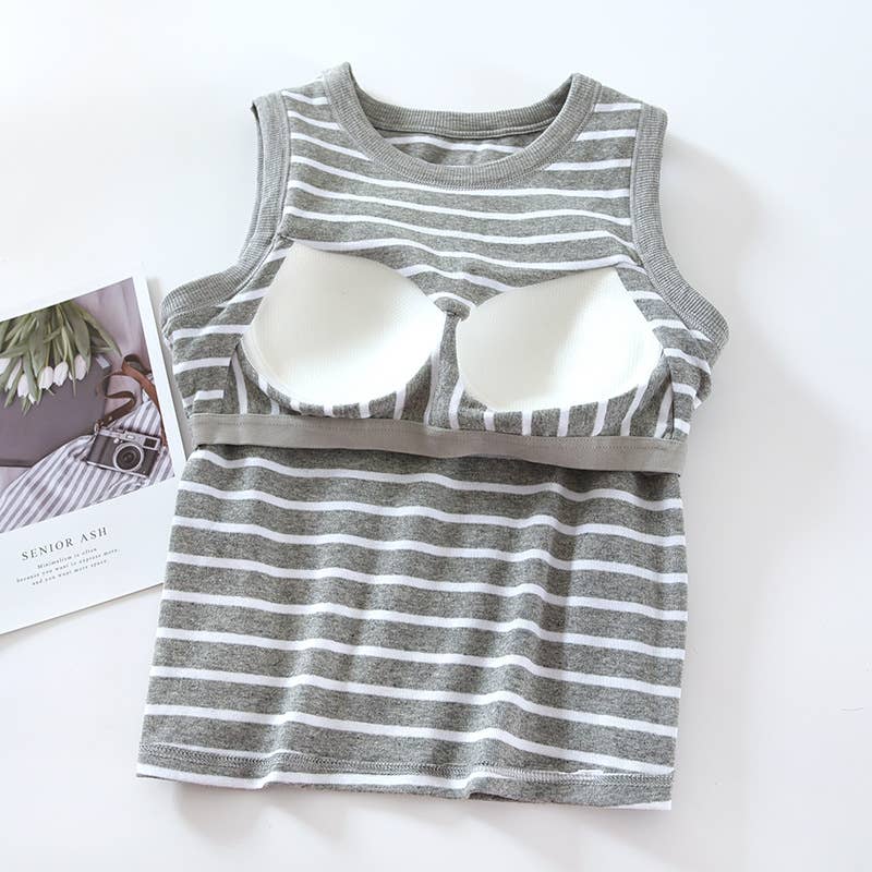 Stripe Tank w Shelf Bra: Grey/White