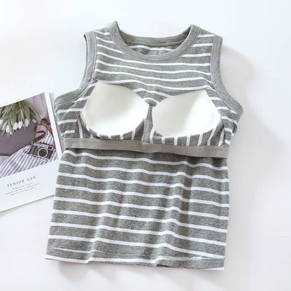 Stripe Tank w Shelf Bra: Grey/White