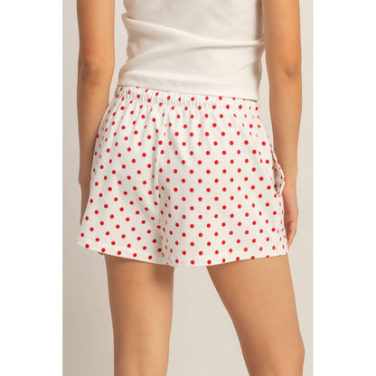 Polka Dot Drawstring Shorts: RED