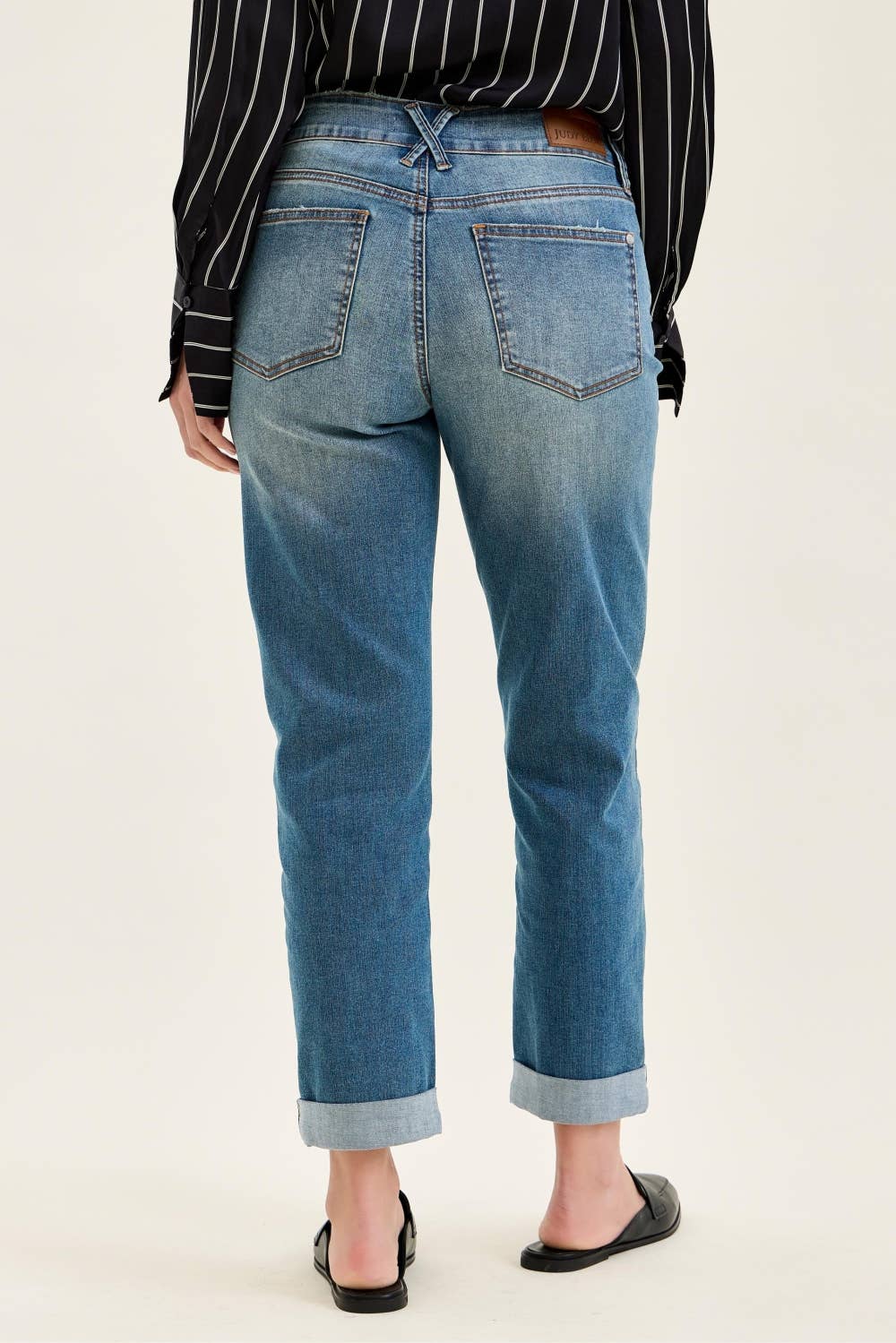 MR Boyfriend Cool Denim w/ Cross Back Belt Loops: MD