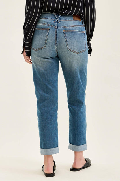 MR Boyfriend Cool Denim w/ Cross Back Belt Loops: MD