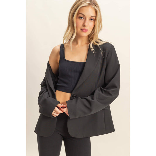 Single Button Blazer: BLACK