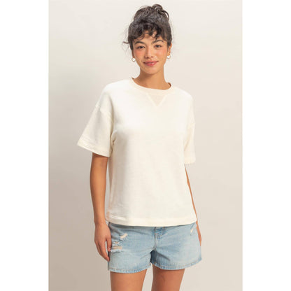 Crew Neck Short Sleeve Top: WHIP CREAM