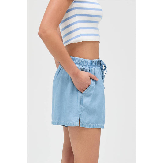 Lyocell Drawstring Shorts: LIGHT BLUE