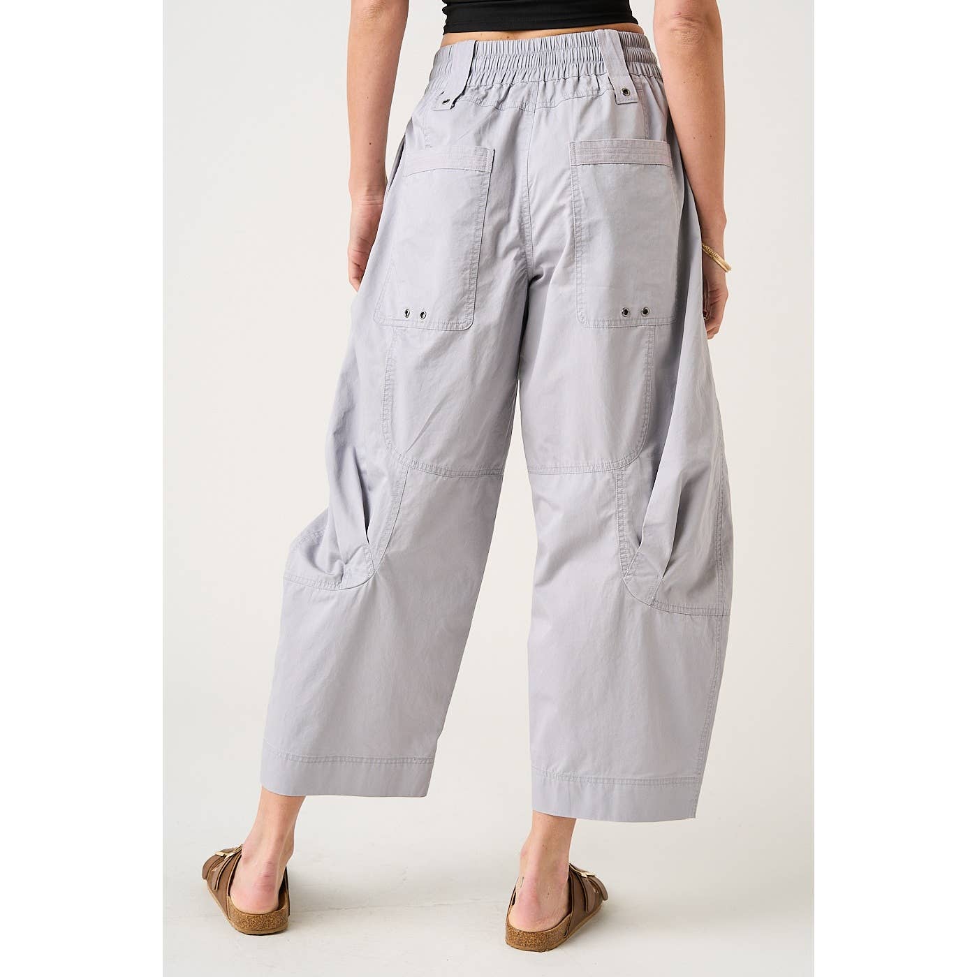 WASHED LOOSE FIT PARACHUTE CARGO PANTS: SILVER