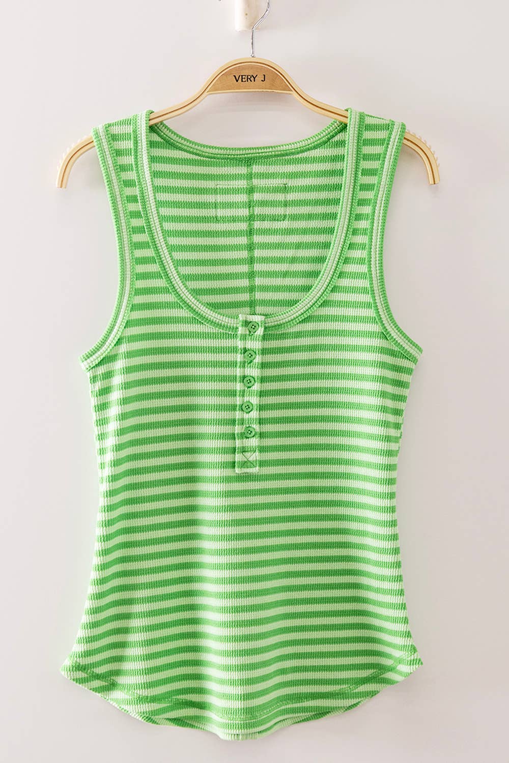 Striped Button Down Fitted Knit Tank Top: BRIGHT GREEN