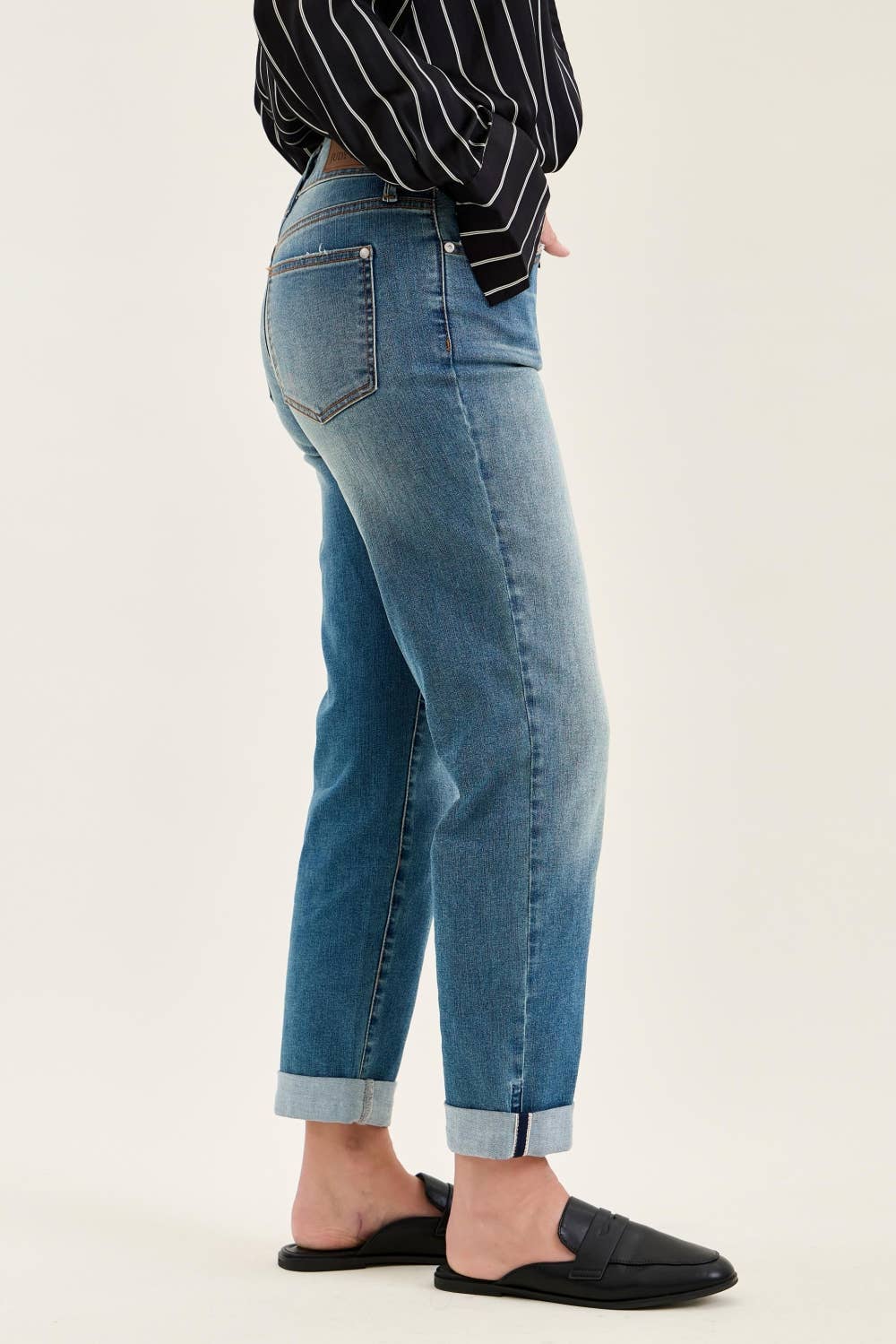 MR Boyfriend Cool Denim w/ Cross Back Belt Loops: MD