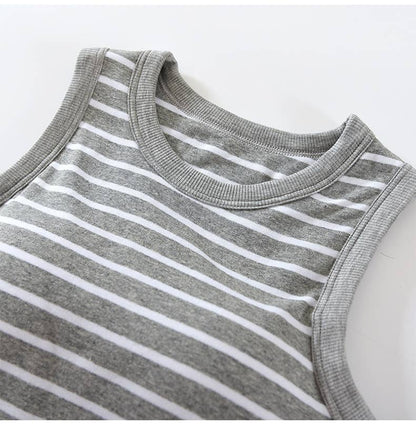 Stripe Tank w Shelf Bra: Grey/White
